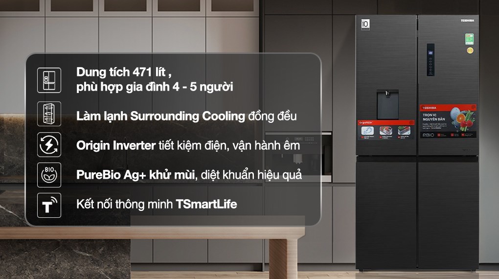 Điện Máy Chính Hãng Thanh Hóa - Tủ Lạnh Toshiba Inverter 471 Lít GR-RF606WI-PMV(60)-AG - Ảnh 10