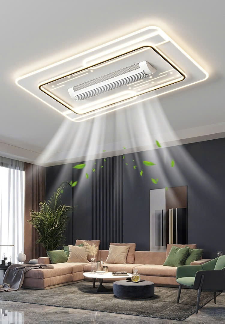 Quạt âm trần Thanh Hóa - đèn quạt ốp trần chữ nhật giấu cánh tích hợp LED